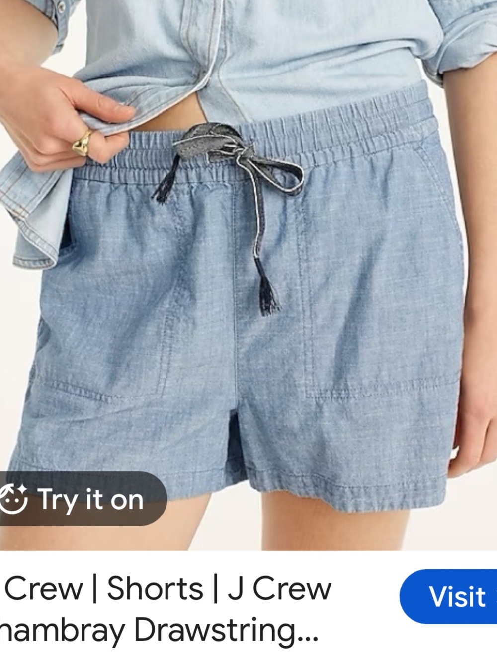 J.Crew Seaside Chambray Shorts Size S 100% Cotton Drawstring Blue